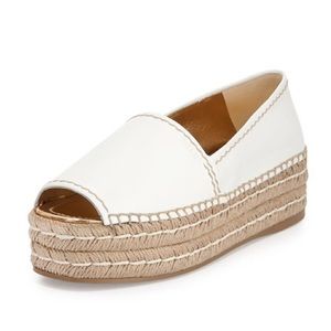 Prada Napa Leather Platform Espadrille, Bianco